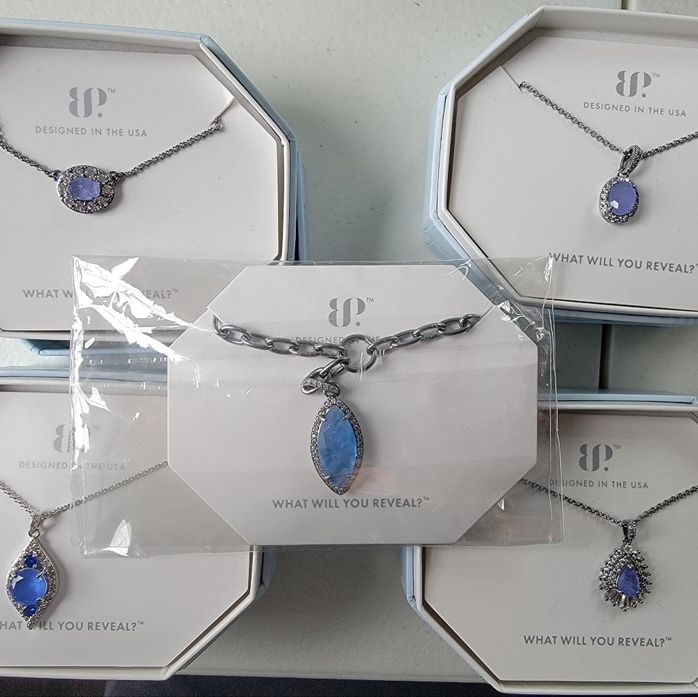 SOLD Bomb Party Necklace Bundle. Ocean Blue, Cornflower Blue Lavender Flourite.